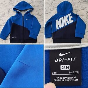 Nike Dri-FIT Toddler Hoodie 24M Blue Zip‎ Up Jacket Boys Girls Sweatshirt
